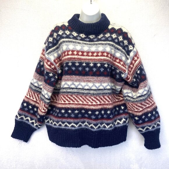 Sweater Market Denmark Wool Fair Isle Nordic Sweater Womens Medium M Red Blue - Picture 1 of 11